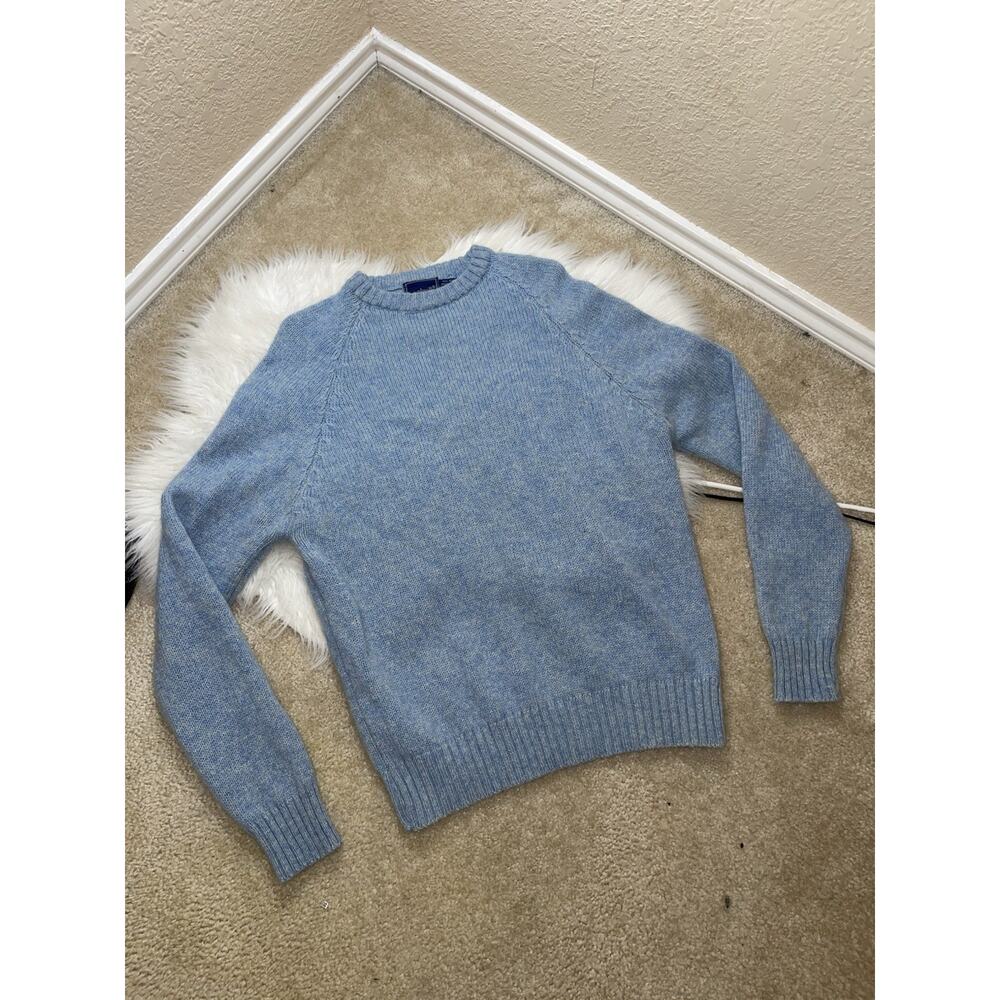 Men’s 90s Vintage Sigallo Blue Wool-blend Raglan Crewneck Sweater Size XL